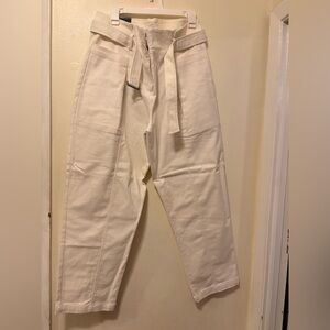 Banana Republic Cream High-Rise Tapered Pants with Self-Tie Waist